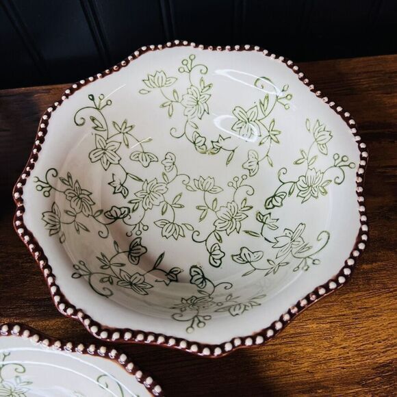 3 Temptations Temp-tations 7.5” Soup Pasta Bowl Scallop Edge Floral Lace GREEN - Picture 3 of 8